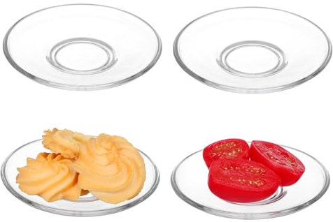 OFFSCH 4pcs Glass Saucers Round Coffee Plates for Tea and Snacks Smooth Edges Easy Clean