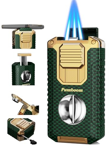 All-in-One Zigarrenfeuerzeug mit zigarrenschneider v Cut, Zigarrenpunsch, Zigarrenhalter, zigarrenbohrer und 3 Jet-Flammen, zigarren feuerzeuge, Jet feuerzeug, Multifunktions-Zigarren-Zubehör