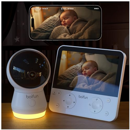BOIFUN 4MP 2.4/5Ghz WiFi Baby Monitor with Night Vision, 5.5'' Screen＆ App Control, Face Covering＆Prone Sleeping Detection, 360° PTZ, Cry＆ Motion Detection, Auto-Tracking, Adjustable Night Light