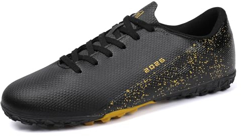 KUUK Scarpe da calcio da uomo e donna, per ragazzi, in erba artificiale, per interni, per interni ed esterni, AG FG TF per competizione, unisex, 2286 Tf Nero, 39 EU
