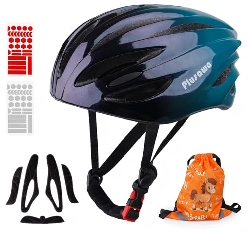 Plusawa Kids Bike Helmet for 3-15 Years, Lightweight PC Shell, Interior Padding, Adjustable Multi-Sport Kid Helmet for Boys and Girls 56-60 cm (Green, L)