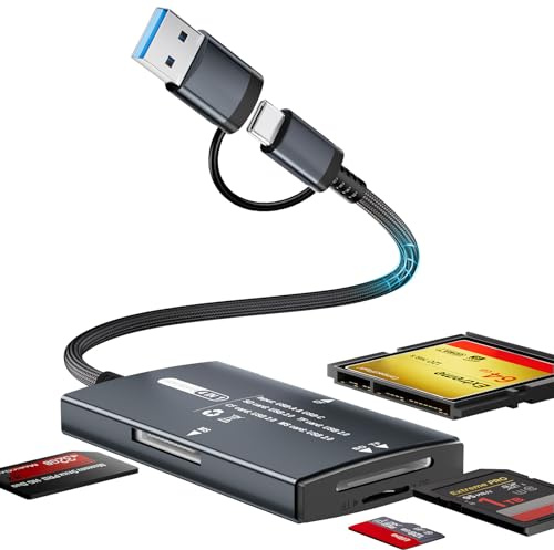 SD Card Reader USB C & USB Dual Interface, 4 in 1 SD/TF/CF/MS Computer Memory Card Reader, Camera Adapter to iPhone 17-15/Type C Android Phone, Compatible with iPad Tablet MacBook iMac Laptop PC
