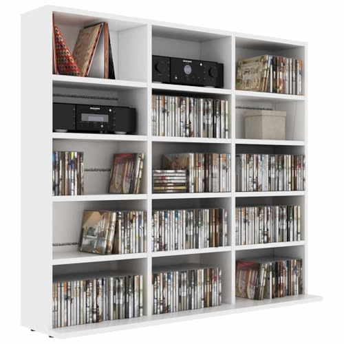 Tomostar Étagère Rangement CD/DVD, Meuble de Rangement CD et DVD Armoire à CD Étagère Bibliothèque Blanc 100x23x89,5 cm Bois d’ingénierie