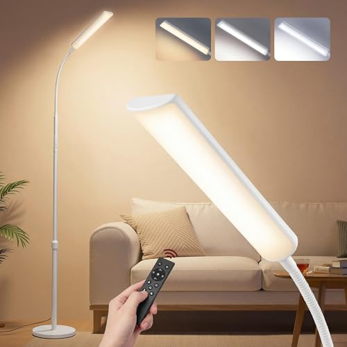 VASAGLE Lampada da Terra a LED in Metallo, Piantana Moderna Dimmerabile | Luce da Lettura per Soggiorno, 22 x 22 x (141-175) cm, Bianco Opaco, Collezione ISLAND LFL007WC02