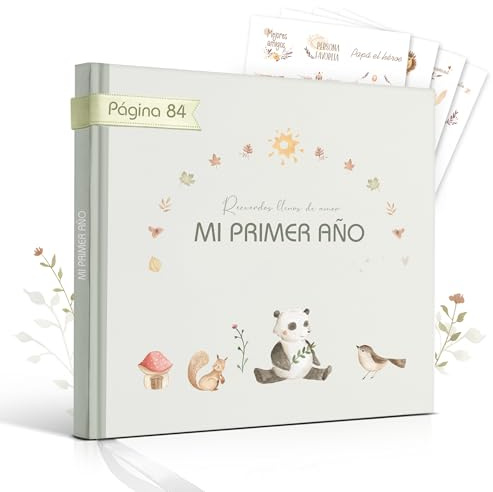 Libro Recuerdos bebe y Album Fotos bebe, 86 Páginas con Pegatinas - Registra Hitos desde el Nacimiento hasta el Primer Cumpleaños - Baby Shower Regalo bebe Recien Nacido Niño y Niña