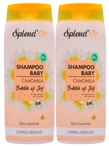 Shampoo Baby CAMOMILLA, Bubble Of Joy, Per Capelli Delicati. Zero Lacrime, Deterge Dolcemente e Delicatamente i Capelli Lasciandoli Morbidi, Vellutati e Luminosi 300ml (2 Flaconi)