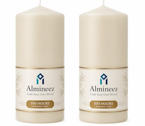Almineez Pillar Candles Long Burning Large Candle with 100 Hours Burn Time - Dripless, Smokeless, Unscented Church Candles - Ideal for Weddings, Spa and Parties (Pack of 2)