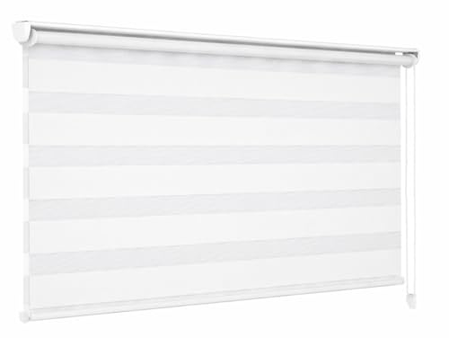 Weida | Estores Enrollables Día Y Noche | Doble Capa para Ventana | De 180x160cm con Tejido De Calidad En Poliéster Y PVC | Estor Enrollable Moderno Tipo Store Dia Y Noche (1, Blanco)