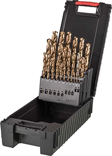 Hochwertiger Spiralbohrer Satz HSS-E Co5, DIN 338 N, Kreuzanschliff 135°, rechtsschneidend, in W.AG-Kunststoffkassette, Toleranz h8: Ø 1,0-13,0 x 0,5 mm 25-teilig