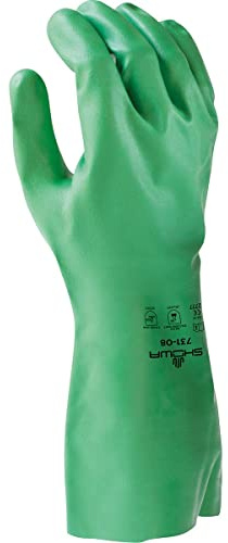 SHOWA 731 Guanti da lavoro in nitrile foderato in cotone 15 mil, resistenti agli agenti chimici, con tecnologia Ebt e impugnatura in bisque, XL (confezione da 12 paia), 731-10
