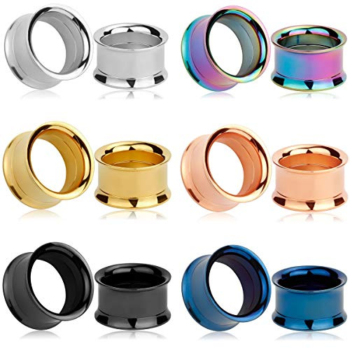 TBOSEN Set of 12 pcs Stainless Steel Ear Plugs Large Double Flare Alloy Gauges Stretching Screw Fit Tunnels Gauge 2g - 1 inch