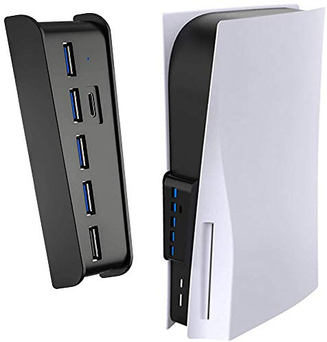 5 Port USB Hub for PS5, arVin High-Speed Expansion Hub Charger Splitter Adapter with 4 USB + 1 USB Charging Port + 1 Type C Port, Compatible with Playstation 5 Gaming Console