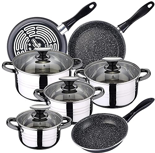 San Ignacio Dina Batterie de cuisine 8 pcs et 3 poêles à frire 18,20,24cm Magefesa K2