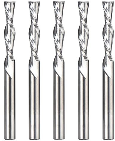SpeTool 5PCS Down Cut Spiral Router Bit 1/4 Inch Shank,1-1/4 Inch Cutting Length 3 Inch Extra Long,CNC Router Bits Set Downcut for Wood Milling Cutter