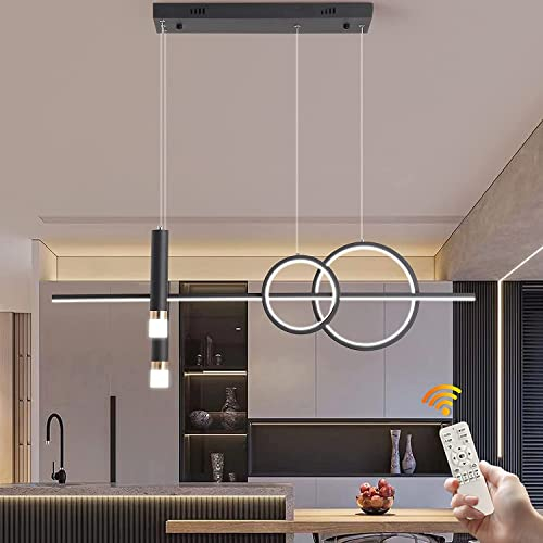 Eoodis LED Hängeleuchte 100cm Dimmbar Pendelleuchte mit Fernbedienung Modern Moderne Linear Hängeleuchte für Küche, Esszimmer, Wohnzimmer (schwarz)