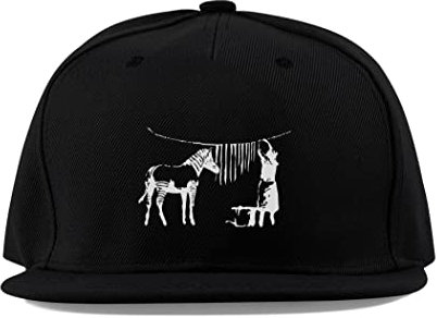 Maikomanija Banksy Zebra-Streifen Waschen Wäsche Street Art Baumwolle Flaches Visier Fullcap Baseball Cap Trucker Hat Unisex Sport Atmungsaktiv, Schwarz , One size