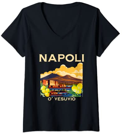 Damen Napoli Mount Vesuv-Souvenir - Neapel Italien T-Shirt mit V-Ausschnitt