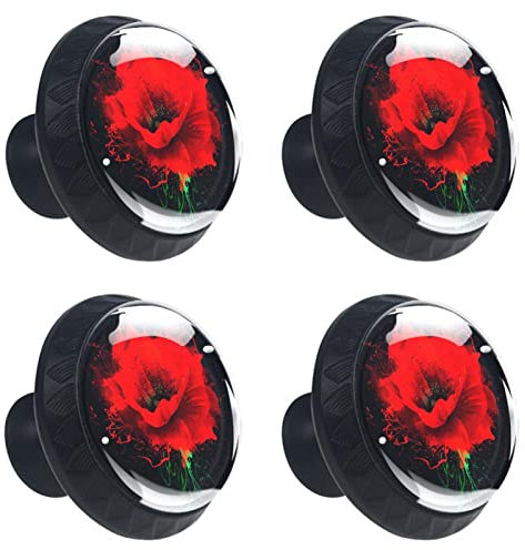 WOSHJIUK Cabinet Knobs,Dresser Drawer Knobs and Pulls 4 Pack,red Poppy Watercolor Paint,Kitchen Cabinet Knobs Hardware