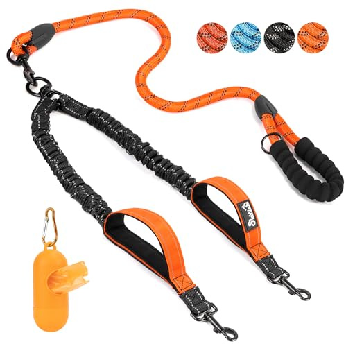 SlowTon Doble Correa para Perros sin enredos - Cable Reflectante Giratorio de Alta Resistencia Giratorio de 360 °, Entrenamiento para Caminar Amortiguador para 2 Perros medianos pequeños