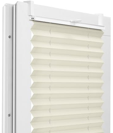 Fenster DEKOR - Plissee Klemmfix ohne Bohren Breite 85 cm x Höhe 200 cm - Fenster Plissees innen Ecru - Faltrollo Blickdicht - Faltrollos einfach zu montieren - Blissett Rollo
