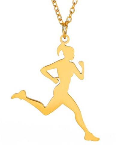 TEAMER Collier de course en acier inoxydable Pendentif Boucle d'oreille Mode Sport Bijoux de course pour athlète entraîneur joggeurs (Coureur - Or)