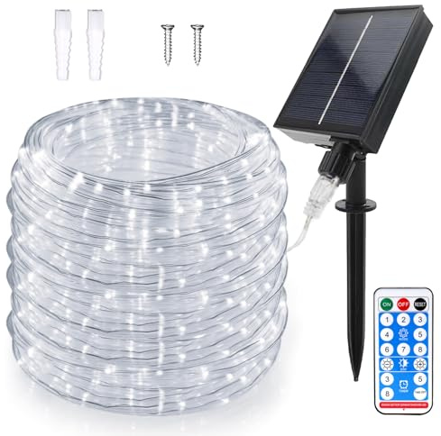 WoskjXas Solar Luz de Cuerda, 22m 200LEDs Solar Guirnalda Manguera, Luces Solares Impermeables Control Remoto, Solares Iluminación Cuerda Decoración con 8 Modos para Jardín Boda Fiesta