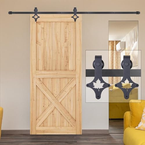 EGTink 230cm/7,5FT Quincaillerie Kit de Rail pour Porte Coulissante,Systeme Porte de Grange Coulissante,Ensemble Industriel pour Porte Suspendue Coulissante,avec Roulettes,pour Une Porte