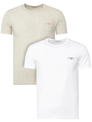 EMPORIO ARMANI 2-Pack Crew Neck T-Shirt Maglietta, Bianco/Grigio LG Mel, L per Uomo