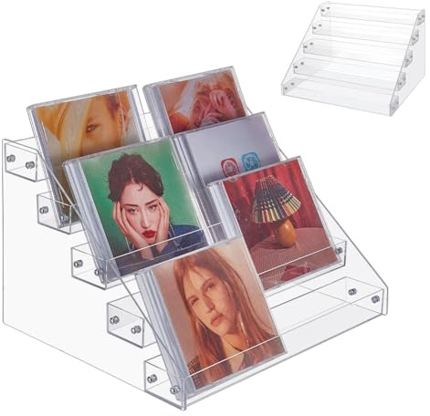 UNICRAFTALE 5 Tier Acrylic CDs Display Rack Clear CD Holder CDs Storage Organizer Dvd Case Holder Organizer Holds up to 32 Standard CD Cases for Media Shelf Storage Organization 30.5x26.5x20cm