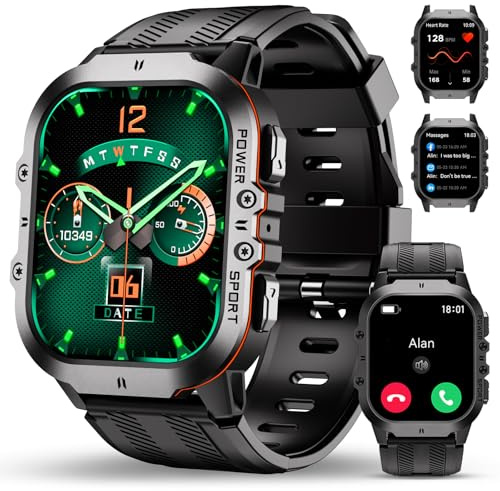 OUKITEL Reloj Inteligente Hombre Militar con Llamadas Bluetooth, Smartwatch Hombre Impermeable 5ATM con 120+ Deportivos, Relojes Digital Notificaciones de Mensajes/Oxímetro/Podómetro para Android/iOS