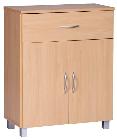 Wohnling Schuhschrank mit Schublade und 2 Türen 60×75×30 cm Buche Optik, Platzsparende Schuhkommode aus Spanplatte melaminbeschichtet, Flurmöbel Schuhregal modern