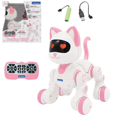 Lexibook, Power Kitty Jr., Ferngesteuerte Katze zum Trainieren, Watschelt wie eine echte Katze, Interaktive Augen, STEM programmierbar, Wiederaufladbare Batterie, Pink/weiß, KIT01LXB