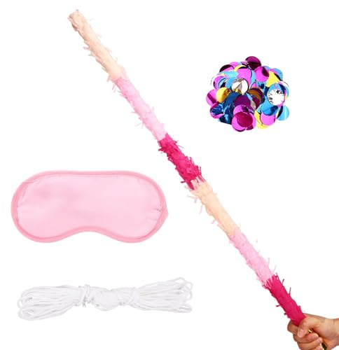 Pinata Sticks Set, 76cm/29.92in Sturdy Pink Pinata Stick with Blindfold Rope & Confetti for Kids Adults Themed Party Fun and Delight
