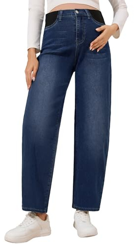 fitglam Women's Maternity Barrel Jeans Mid Rise Under Bump Stretchy Denim Jeans Pregnancy Pants(Vintage, Medium)