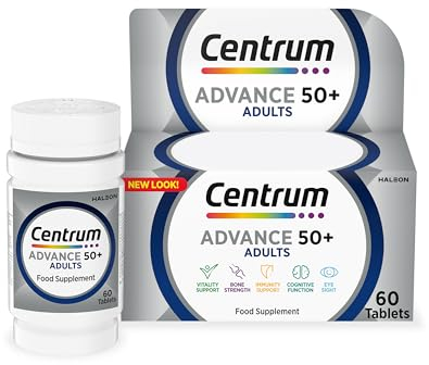 Centrum Advance 50+ Tablets Multivitamin & Mineral Supplements, with 24 essential nutrients, including vitamin D, C, Zinc, 60 ct
