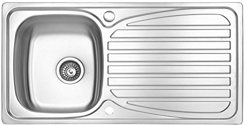 JASSFERRY Edelstahl Küchenspüle 1 Becken 95x50 cm, Reversibel Einbauspüle mit Siphon-Ablauf und Überlaufgarnitur