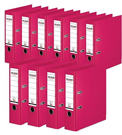 Original Falken 10er Pack Chromocolor Premium-Ordner. Made in Germany. Kunststoffbezug außen und innen 8 cm breit DIN A4 Pastell-Farbe pink Ringordner Aktenordner Briefordner Büroordner
