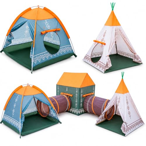 COIL Tente De Jeu Enfant, Tente Enfant Extérieur - Tente De Jeu avec Tunnel, Tente Chambre Enfant - Tente Enfant pour Intérieur, Tente De Jeu Enfant Extérieur, Maison Partagée, Maison De Jeu (5 en 1)