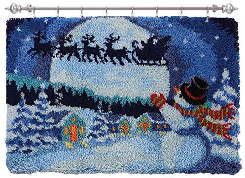 Latch Hook Kit for Adults & Kids Complete DIY Rug Making Craft Kits with Yarn & Canvas and Crochet Needle, Adult Craft Kits for Women, Relaxing Home Art Project - Snowman Wearing Scarf 50x38cm