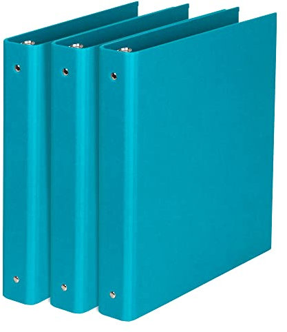 Bigso Box of Sweden Ringo Fiberboard 3-Ring Binder Organizer for Projects/Papers - Sturdy and Durable 1 Inch Binder for Everyday Use at School/Work - 11 in x 11.8 in x 1 in - 3 Pack - Turquoise