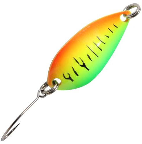 FTM Angelhaken Spoon Salza 3,2g 3,2cm - Forellenblinker, 1 Stück, Metall, Nadelspitze, grün-gelb-orange schwarz/gelb grün