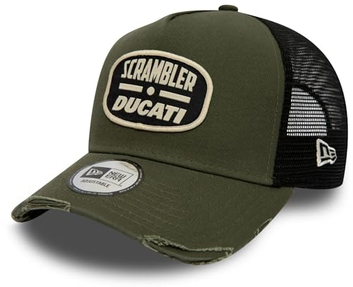 New Era A-Frame Trucker Cap Distressed Scrambler Ducati Oliv