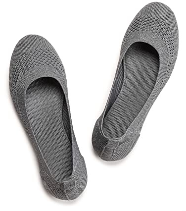 Frank Mully Ballerines Plates à Enfiler en Tricot pour Femme - Escarpins à Bout Rond, Gris, 41 EU