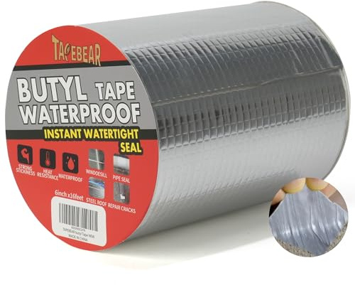 TAPEBEAR Butyl Tape Waterproof Sealing Tape 150mm x 5m, Upgraded Aluminum Foil Tape Heavy Duty for RV Repair, Awning, Window, Glass & EDPM Roof Leak Patching, Boat and Pipe Sealing, Silver