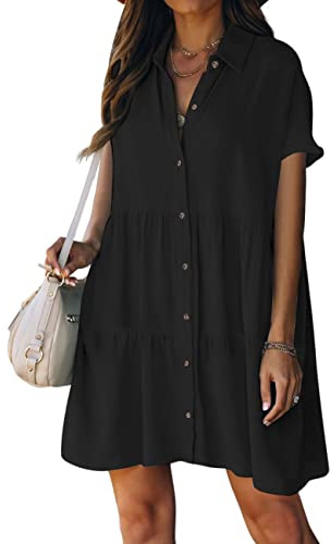 Bsubseach Maillot De Bain Coverup pour Femme Casual Chemise Robe Bouton Down Cover Ups pour Maillots De Bain Vêtements De Plage Noir S