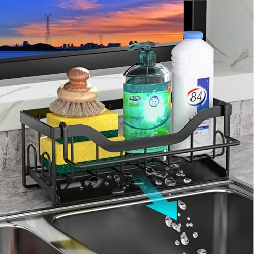 Organisateur d'évier pour la Cuisine,Porte Eponge Evier Cuisine en Acier Inoxydable avec Bac De Vidange Automatique,Porte Eponge pour Stockage Brosse
