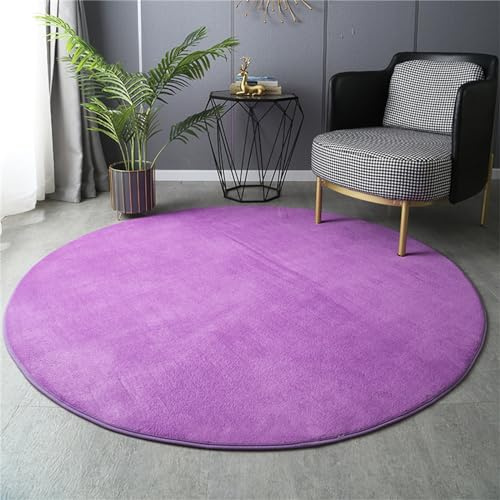 Morbuy Rund Teppich Wohnzimmer Kurzflor Teppiches, Flanell Modernes Teppich Waschbar Weich rutschfest Krabbelmatte für Schlafzimmer Kinderzimmer Dekoration (Lila,Durchmesser 160 cm)