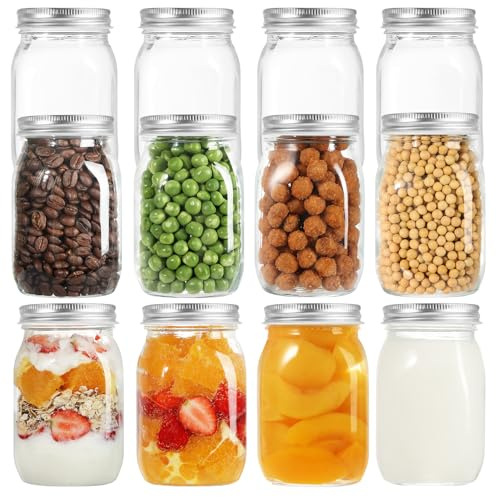 LIMILI Glass Jars with Lids, Multipurpose Glass Jars with Lids, Overnight Oats Jar, Pickling Jars, Canning Jars, Preserving Jars, Meal Prep Jars for Food Storage (12PCS 500ML - Silver)