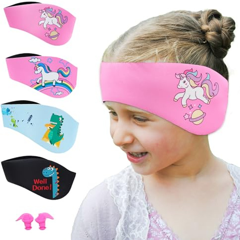Diadema de natación para niños pequeños, niños y adultos - para proteger las orejas de los nadadores (rosa-1, L)