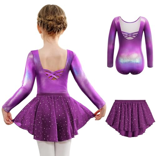 Arshiner Mädchen Langarm Ballettkleid Tanzkleid Rückenfrei Ballettkleidung